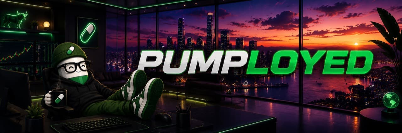Pumployed mascot in a neon trading room overlooking the city